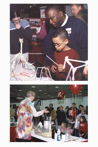 Families enjoyed hands-on activites and experiments at the 2004 Big Red Road Show in Omaha.